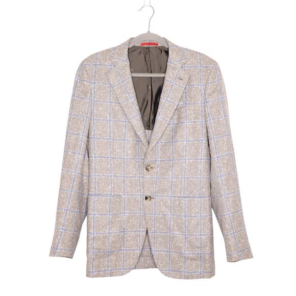 ISAIA Domenico Plaid Sport Coat in Beige Blue Two-Button Wool Men's 50 8R US40 - Picture 1 of 15